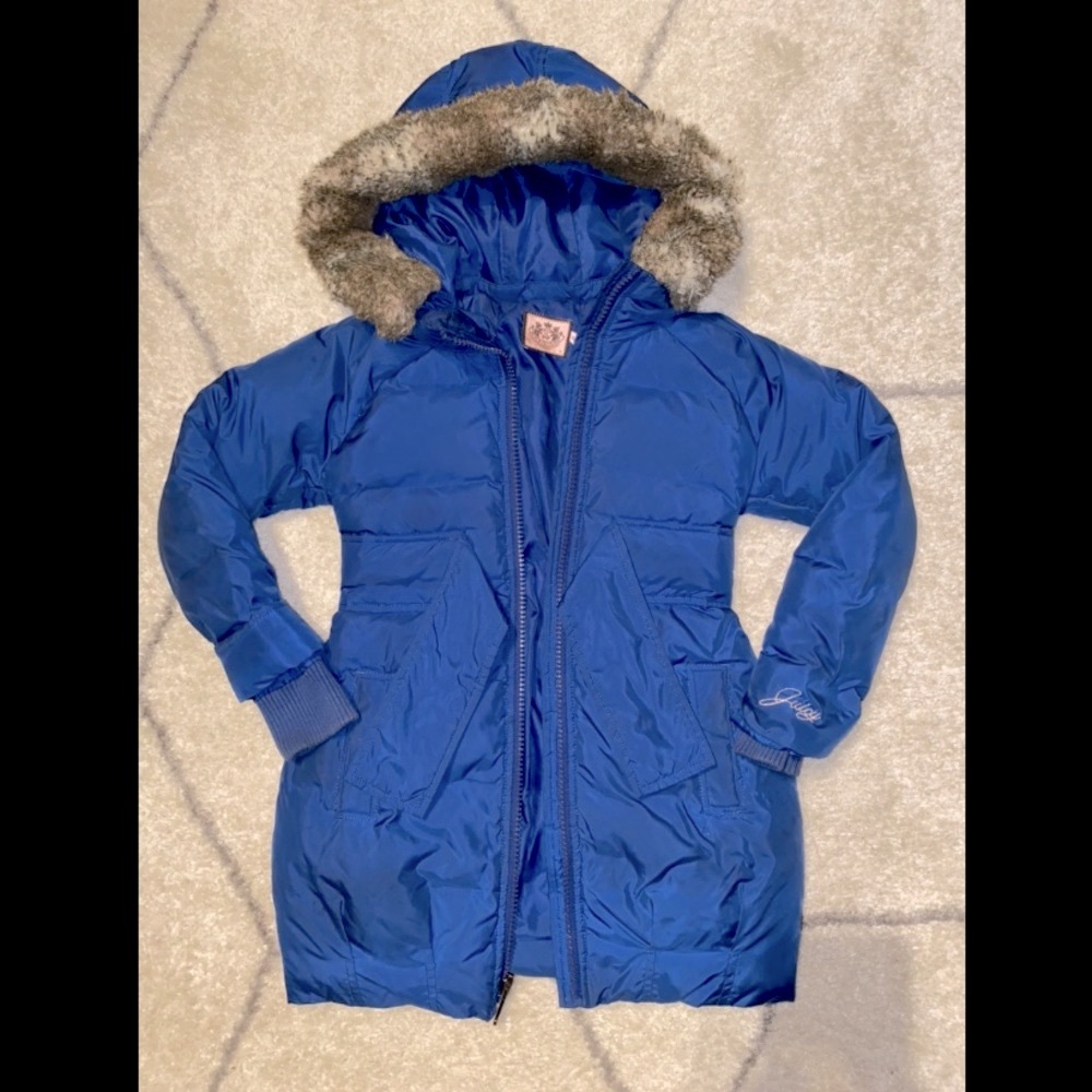Juicy Couture blue puffy coat with removal hood